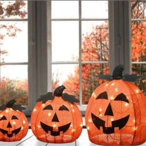 Halloween Pre-Lit Happy Jack-O-Lantern Trio with LED Lights Plug-In
